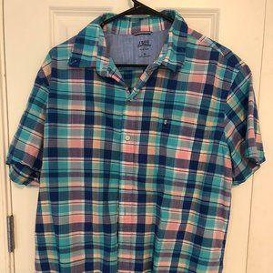 Mens pastel plaid short sleeve button down shirt